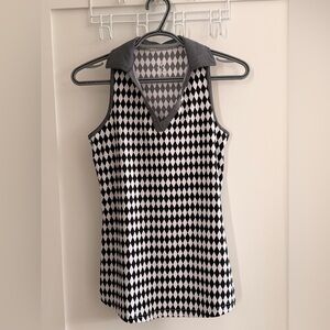 Jofit Black and White Argyle Sleeveless Polo Dress